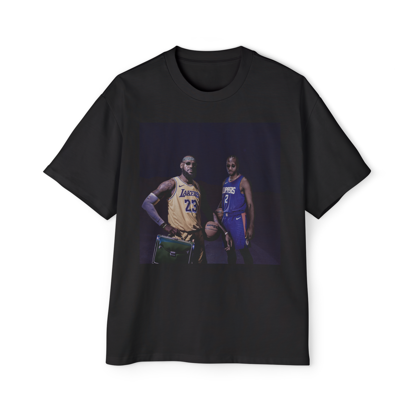 Vintage LeBron James, Kawhi Leonard Album Cover Oversized Heavy Tee