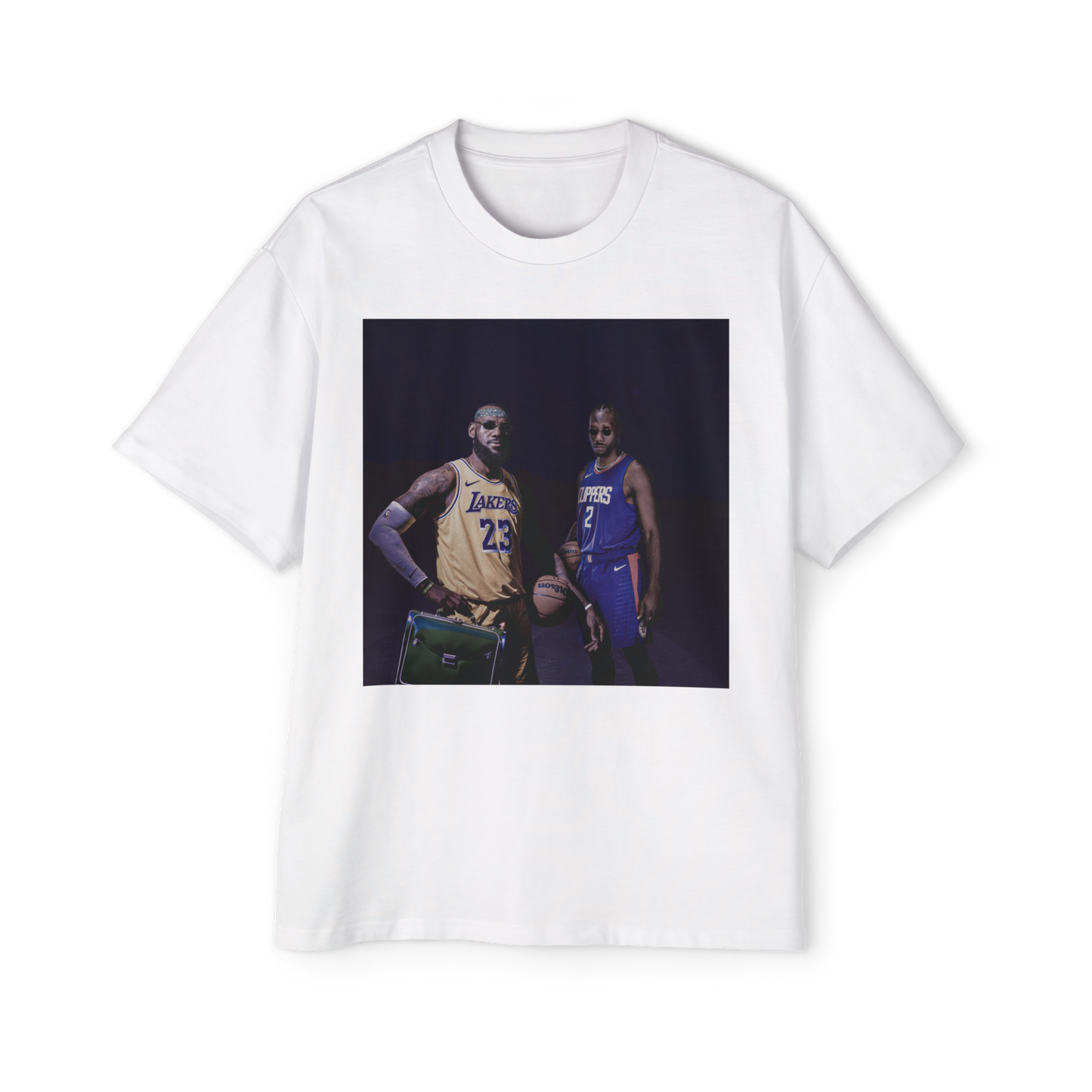 Vintage LeBron James, Kawhi Leonard Album Cover Oversized Heavy Tee